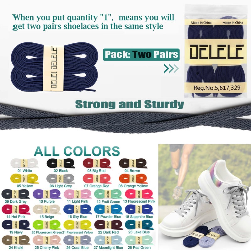 DELELE 2 Pair 24 inch Flat Shoe laces 5/16"" Wide Shoelaces for Athletic Running Sneakers Shoes Boot Strings Black - Image 4